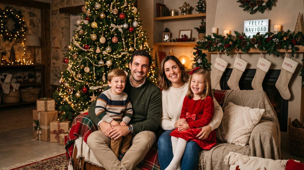 Sesiones de Fotografía de Navidad en Valencia con decorados cálidos y recuerdos inolvidables.